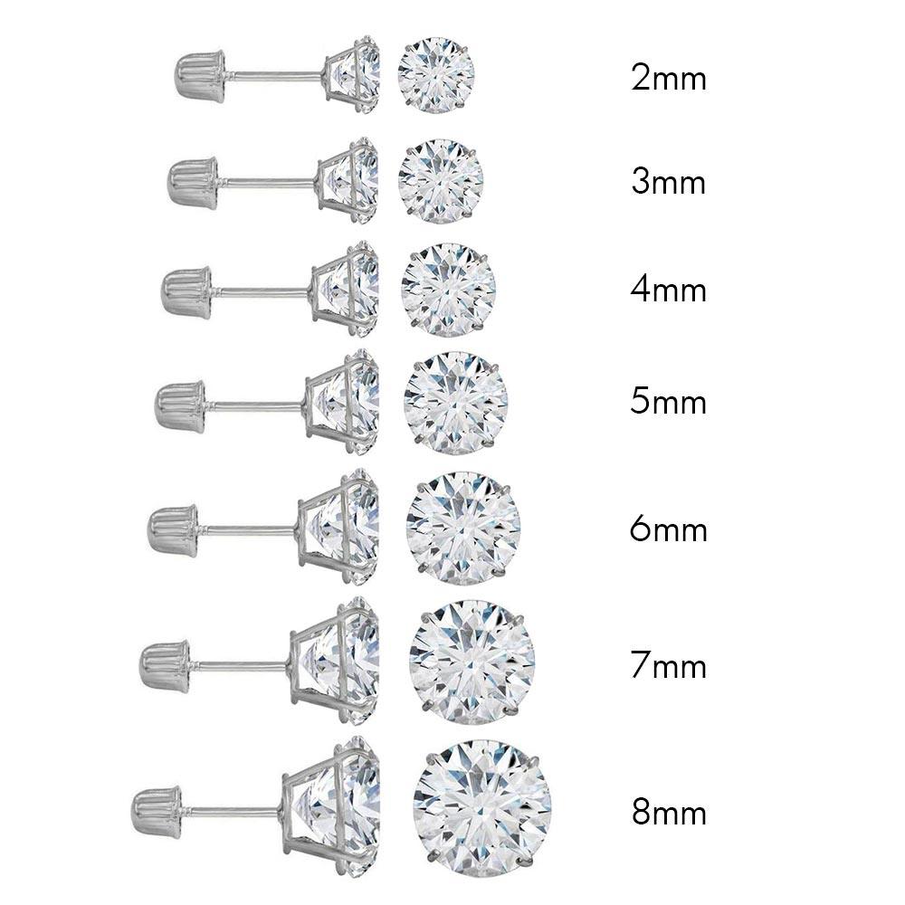 14K White Gold Round Stud Earrings - Screw Back