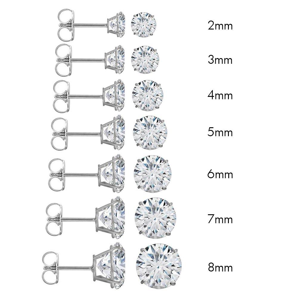 14K White Gold Round Stud Earrings - Push Back