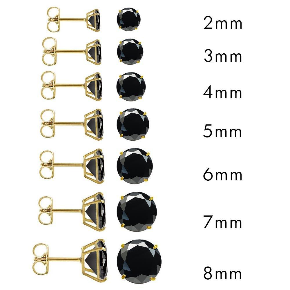 14K Yellow Gold Black CZ Round Stud Earrings - Push Back