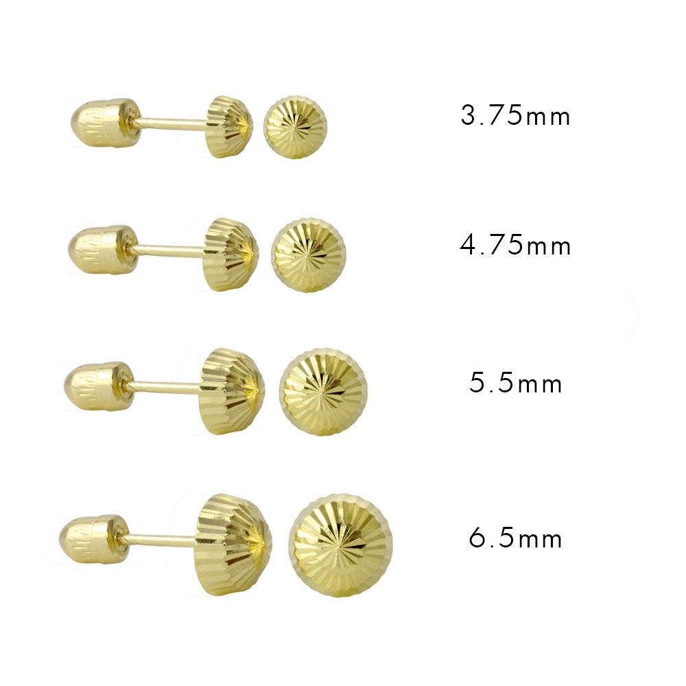 14K Yellow Gold Diamond Cut Half Ball Stud Earrings - Screw Back