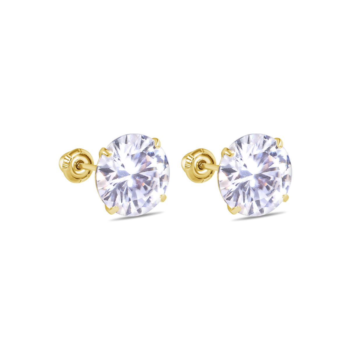 14K Yellow Gold Round Moissanite Stud Earrings - Screw Back