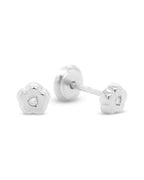 18K White Gold & Diamond Tiny Flower Screwback Earrings