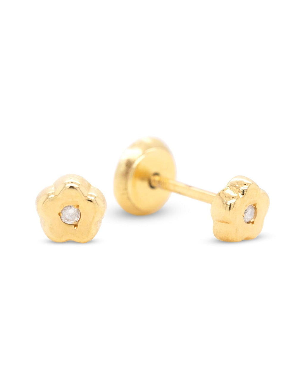 18K Yellow Gold & Diamond Tiny Flower Screwback Earrings