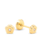 18K Yellow Gold & Diamond Tiny Flower Screwback Earrings
