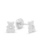 18K White Gold & Diamond Teddy Bear Screwback Earrings
