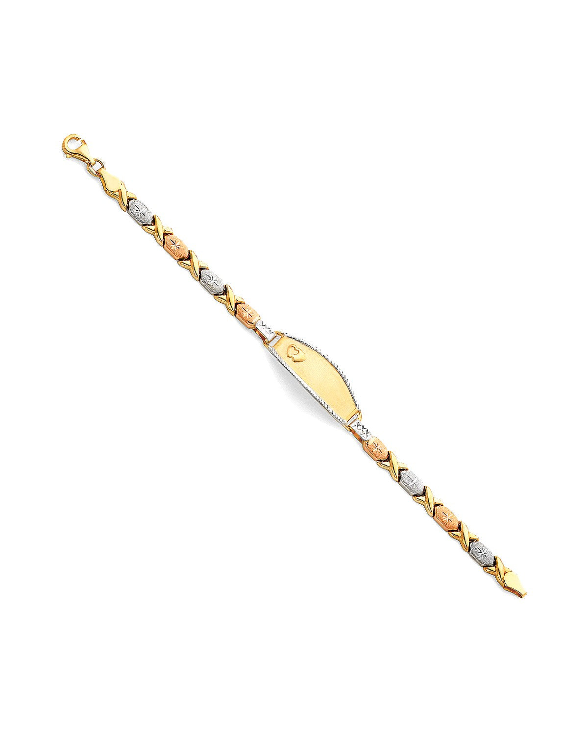 14K Tri-Color Gold 3C Light Stampato ID Bracelet for Junior (AB-0076)