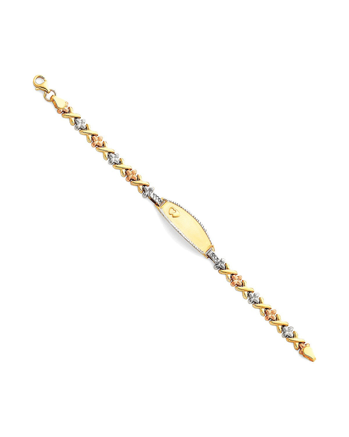 14K Tri-Color Gold 3C Light Stampato ID Bracelet for Junior (AB-0079)