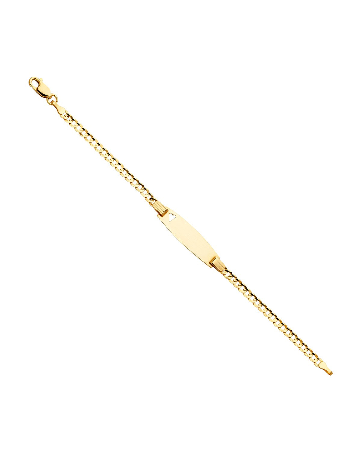 14K Yellow Gold 080 Cuban Baby Oval ID with Heart Bracelet (AB-0089)