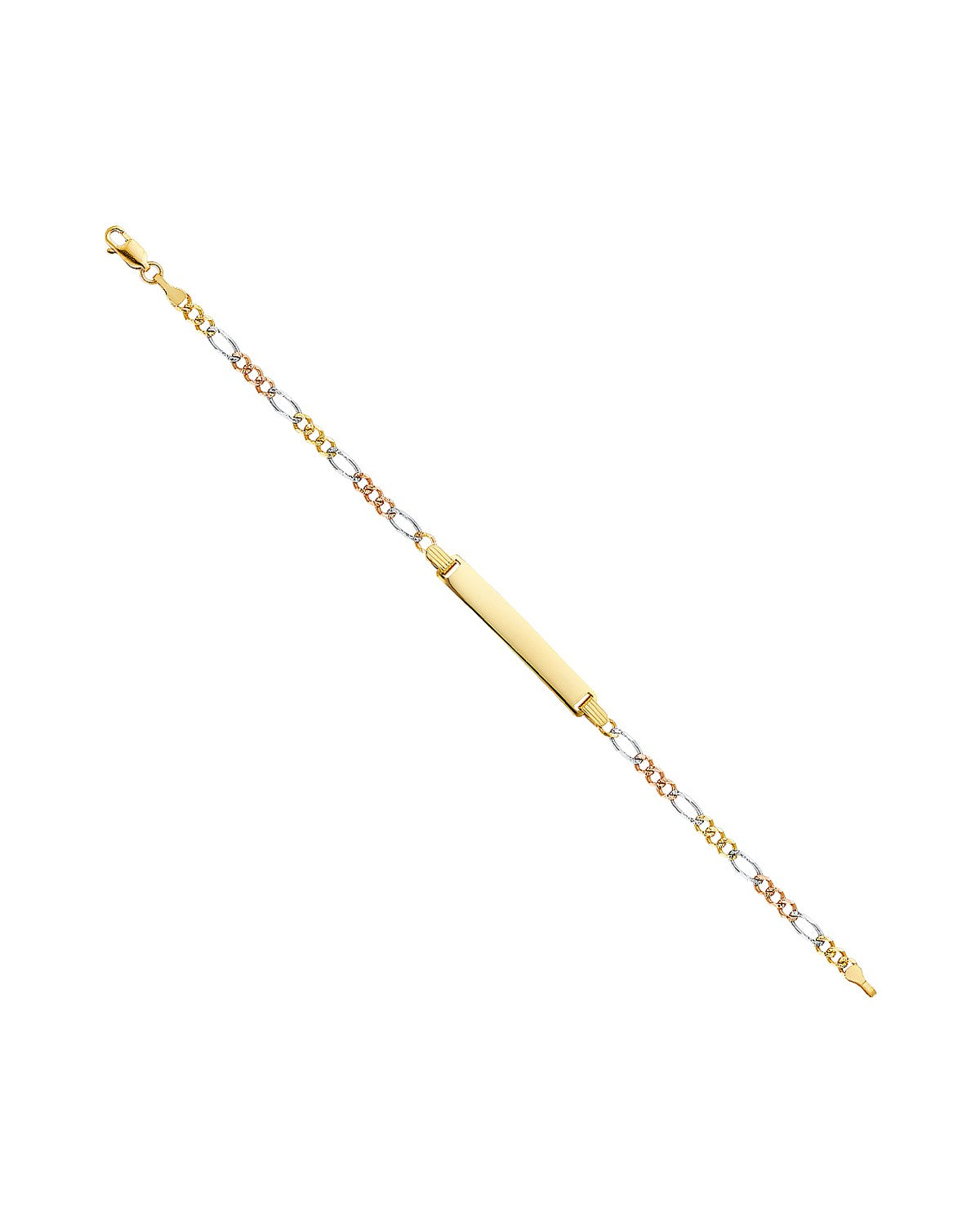 14K Tri-Color Gold 3C Figaro 3+1 080 ID Bracelet (AB-0218)