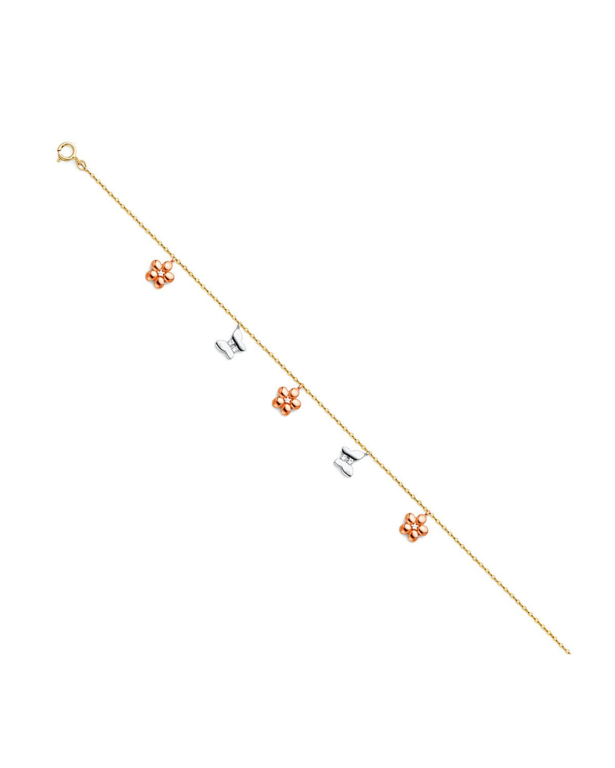 14K Tri-Color Gold Hanging Charm Bracelet & Anklet