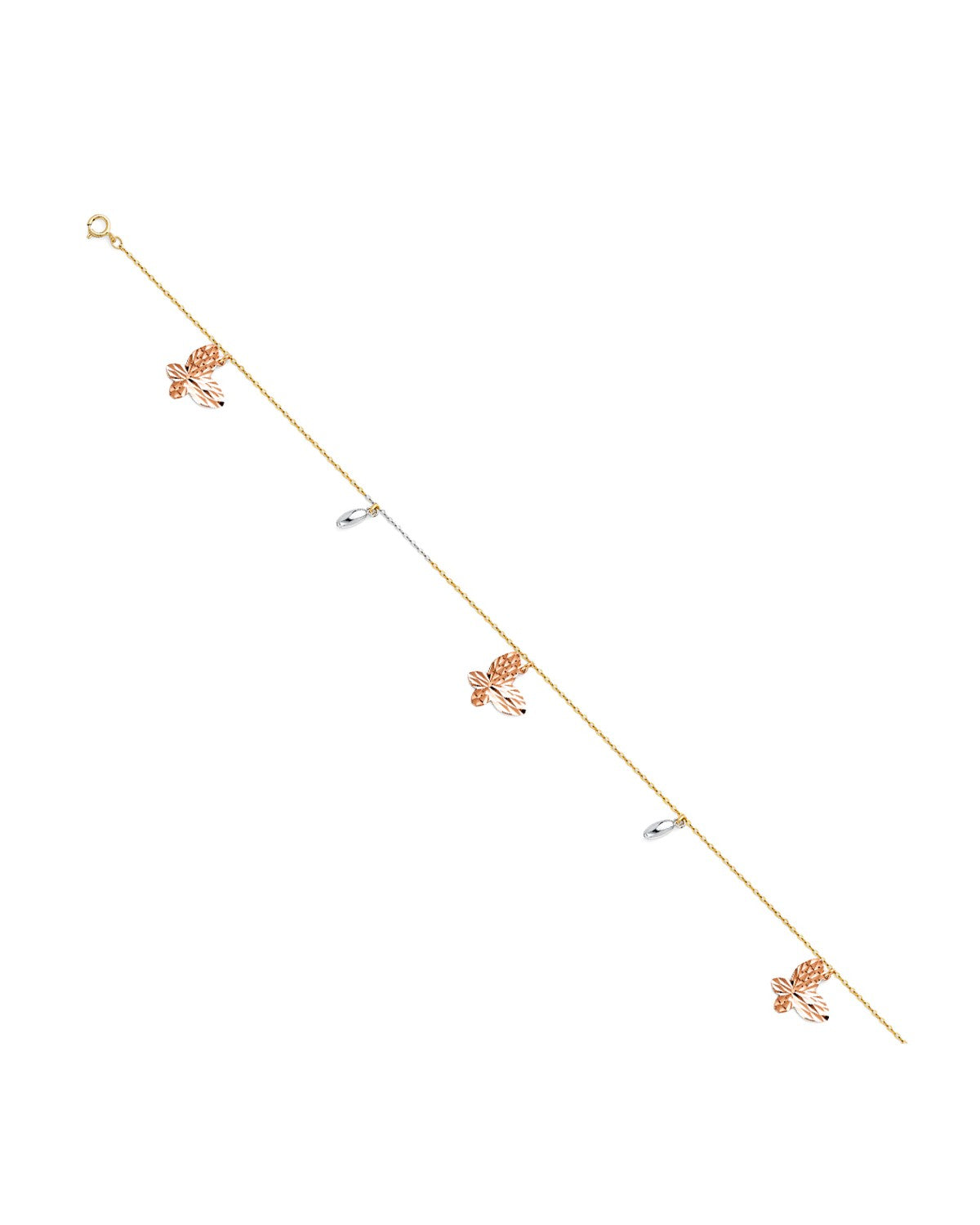 14K Tri-Color Gold 3C Hanging Charm Anklet (AB-0309)