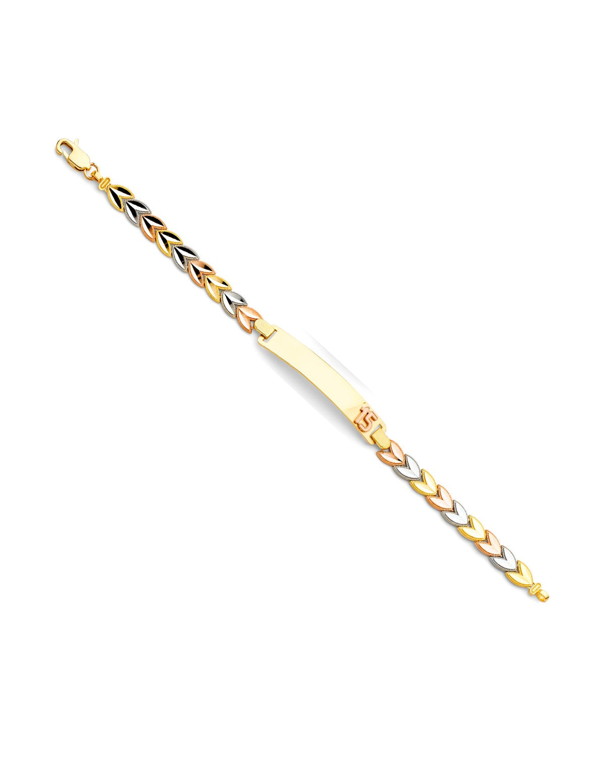 14K Tri-Color Gold 3C 15 Years ID Bracelet (AB-0328)