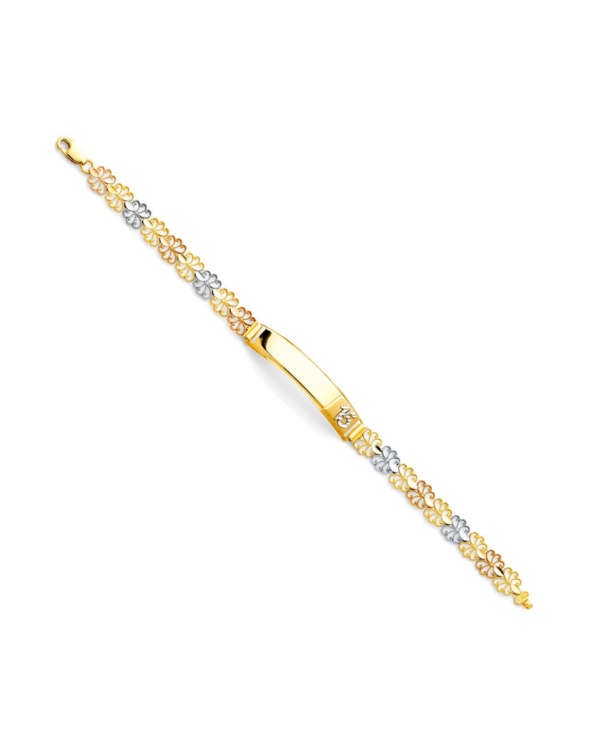 14K Tri-Color Gold 3C 15 Years ID Bracelet (AB-0330)
