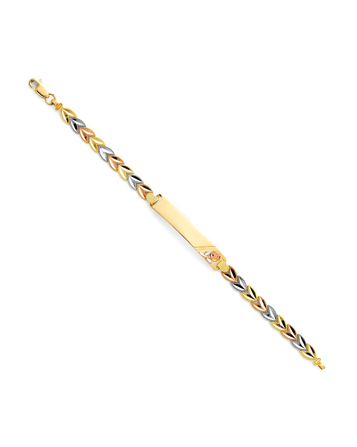14K Tri-Color Gold 3C Flower ID Bracelet (AB-0336)