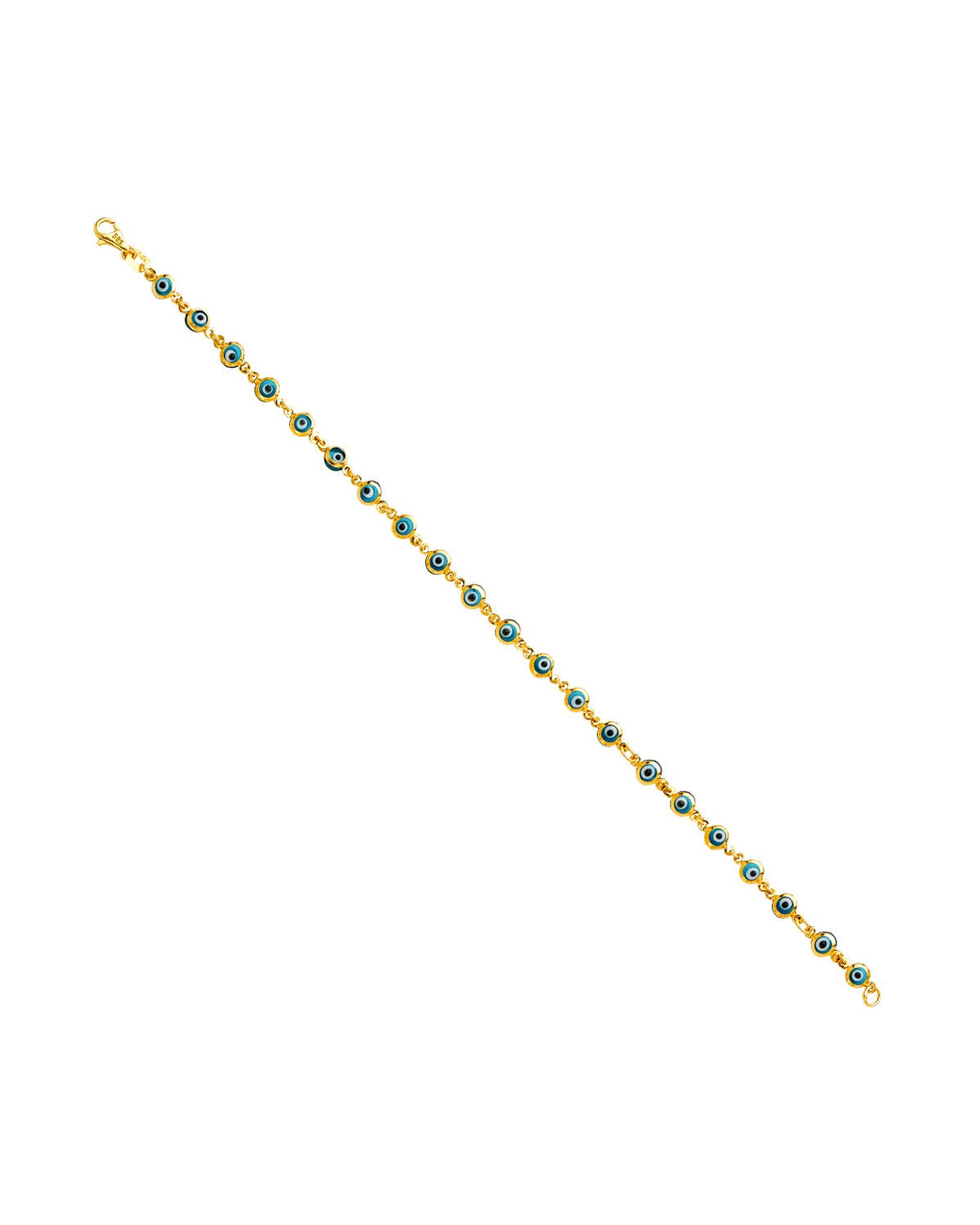 14K Yellow Gold Sky Blue Evil Eye Bracelet (AB-0346)