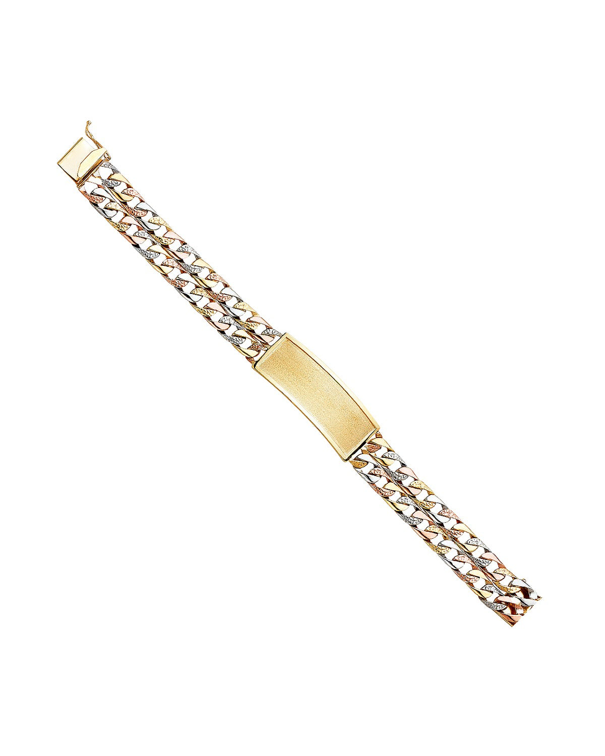 14K Tri-Color Gold 3C 2L Nugget Cuban Link Frame ID Bracelet (AB-0354)