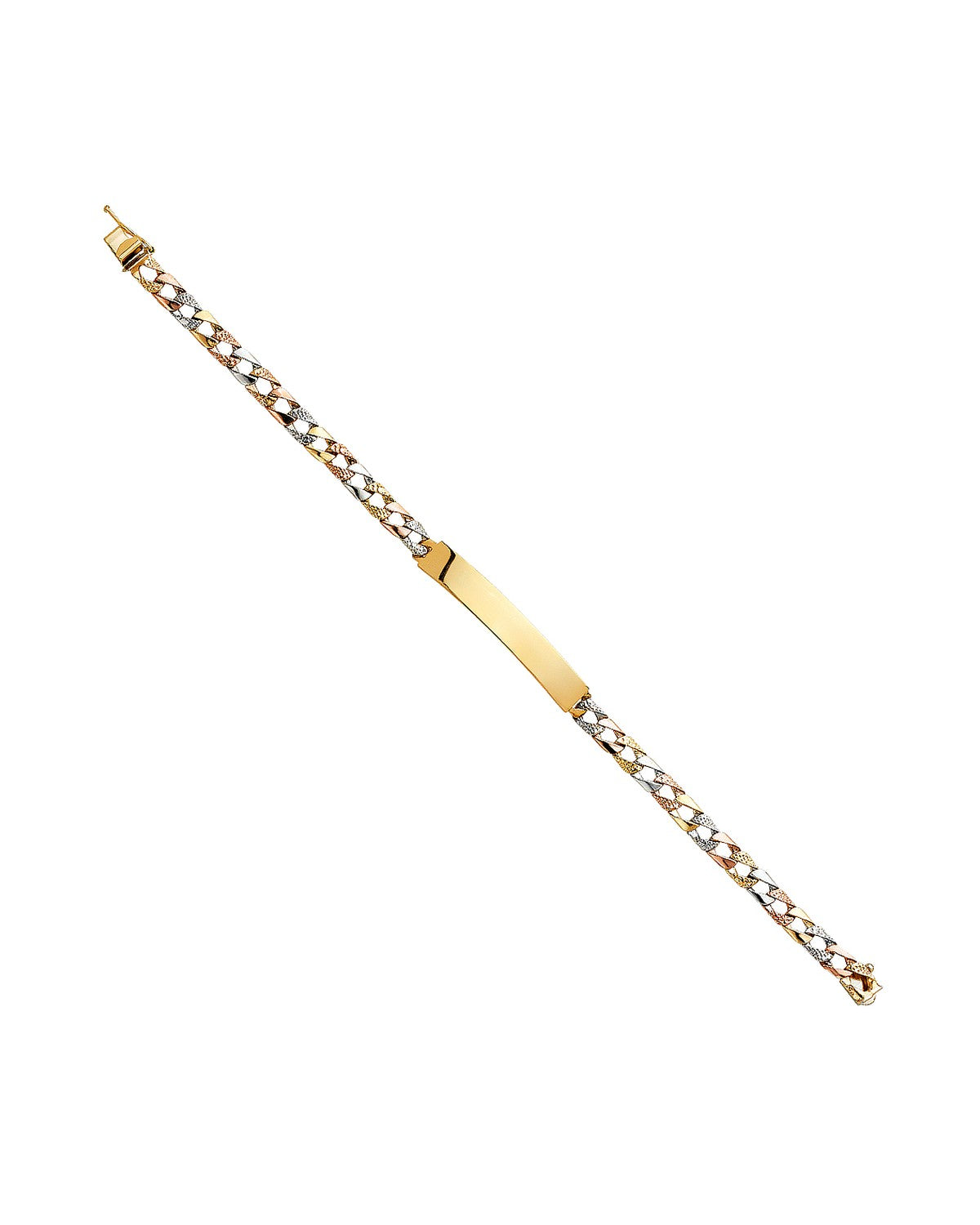 14K Tri-Color Gold 3C Nugget Cuban Light Link ID Bracelet (AB-0359)