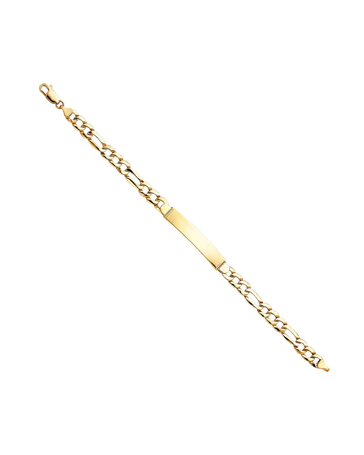 14K Yellow Gold Stamp Figaro Link ID Bracelet (AB-0362)