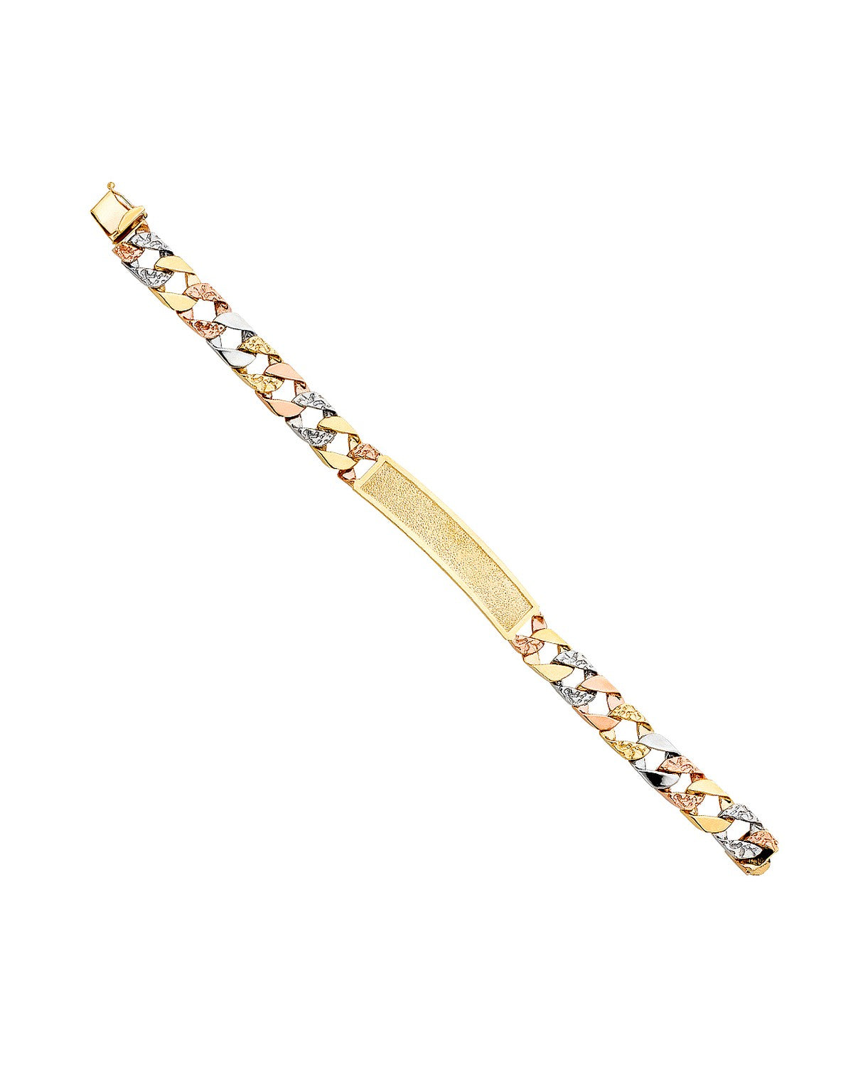 14K Tri-Color Gold 3C Nugget Cuban Frame ID Bracelet (AB-0365)