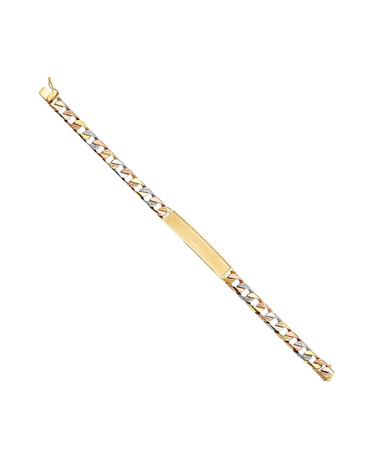 14K Tri-Color Gold 3C Nugget Cuban Frame ID Bracelet (AB-0366)