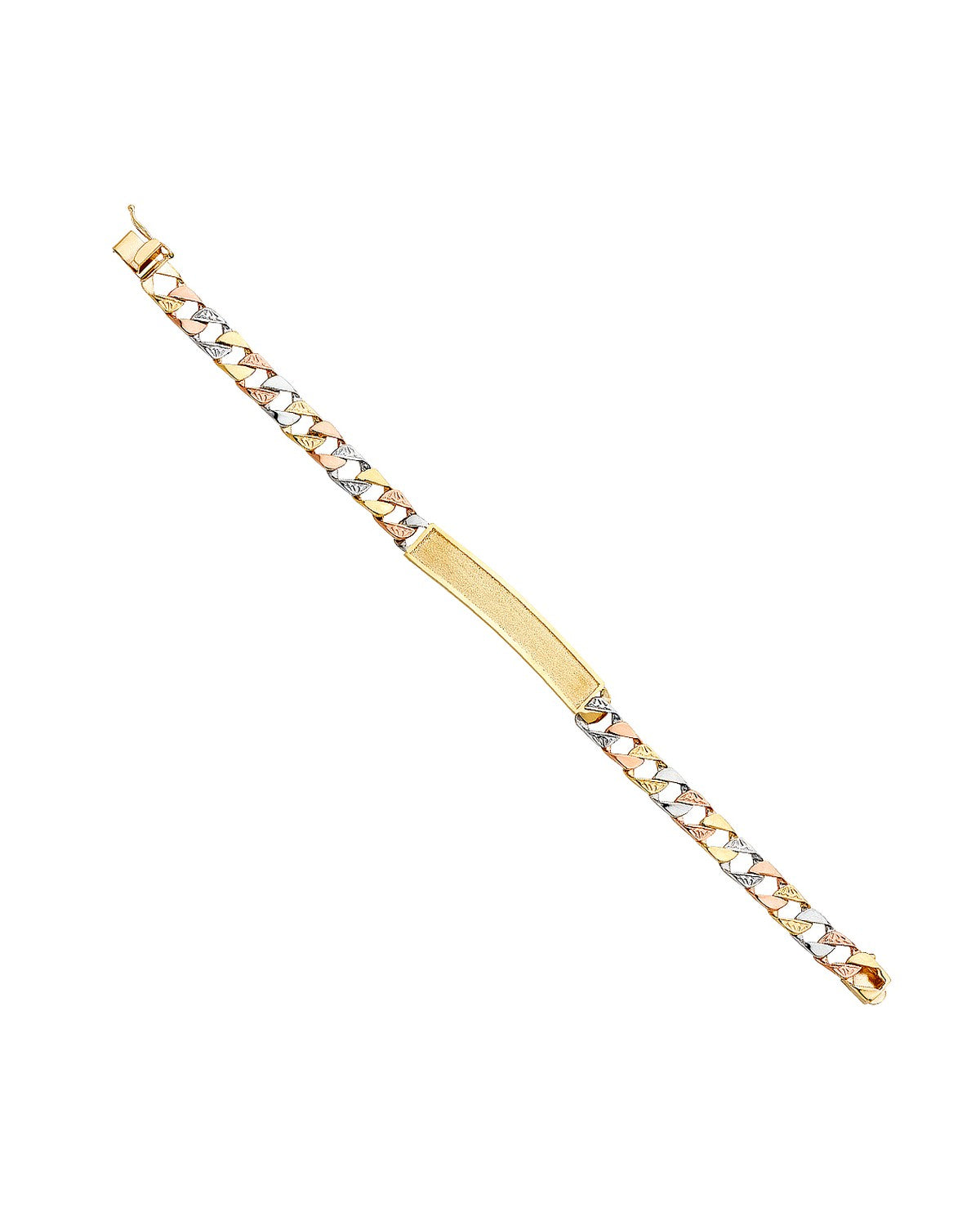14K Tri-Color Gold 3C Nugget Cuban Frame ID Bracelet (AB-0367)