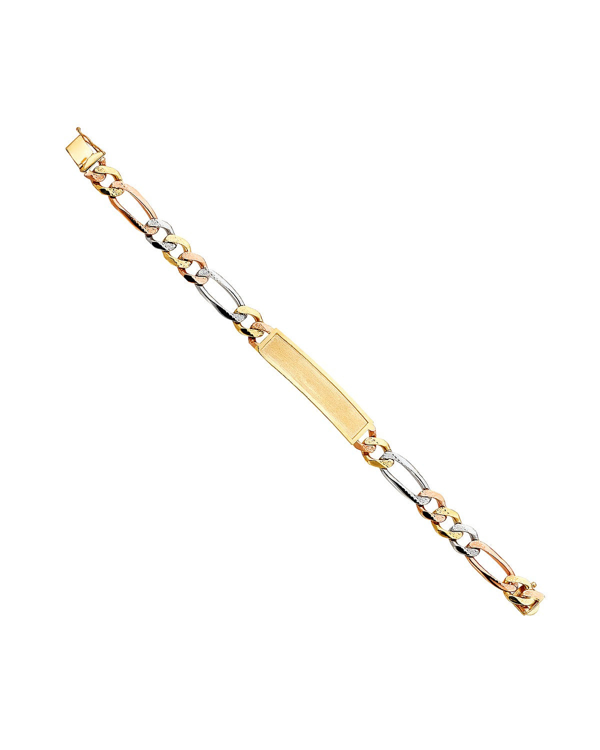 14K Tri-Color Gold 3C DC Figaro Frame ID Bracelet (AB-0368)