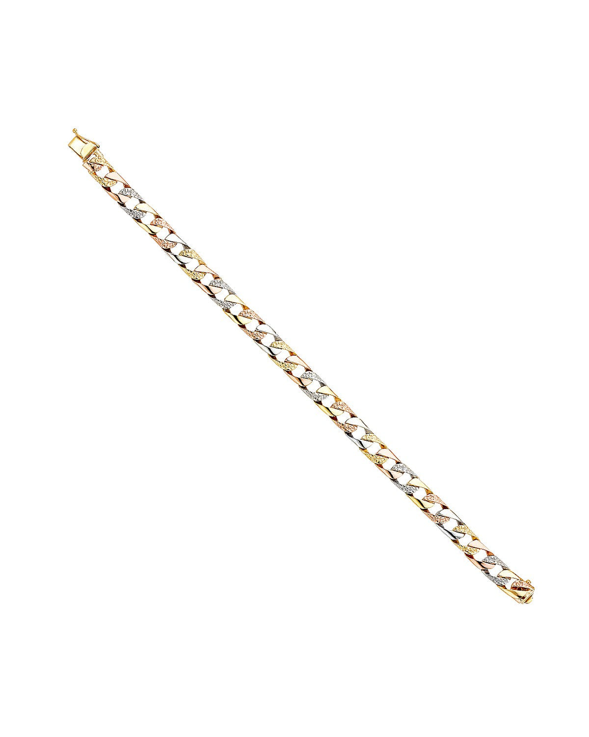 14K Tri-Color Gold 3C Nugget Cuban Link Bracelet (AB-0376)