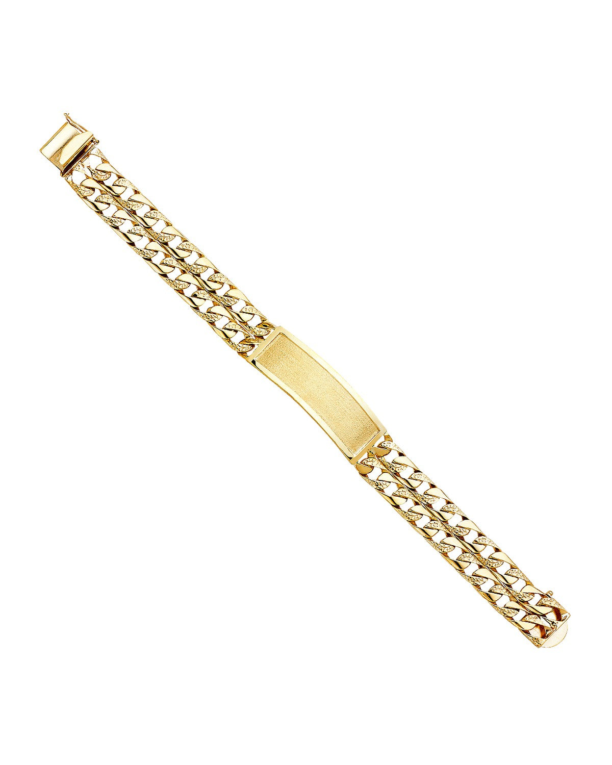14K Yellow Gold 3L Nugget Cuban Link Frame ID Bracelet (AB-0381)