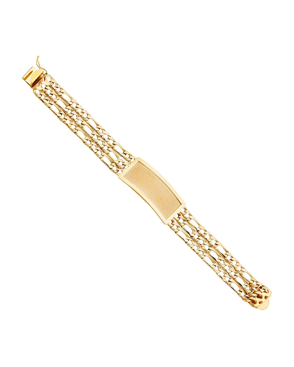 14K Yellow Gold 3L Light Nugget Figaro Link Frame ID Bracelet (AB-0386)
