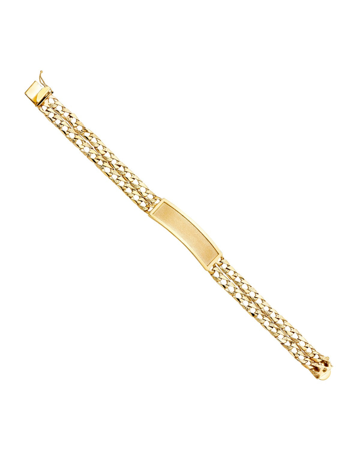 14K Yellow Gold 2L Light Nugget Cuban Link Frame ID Bracelet (AB-0389)