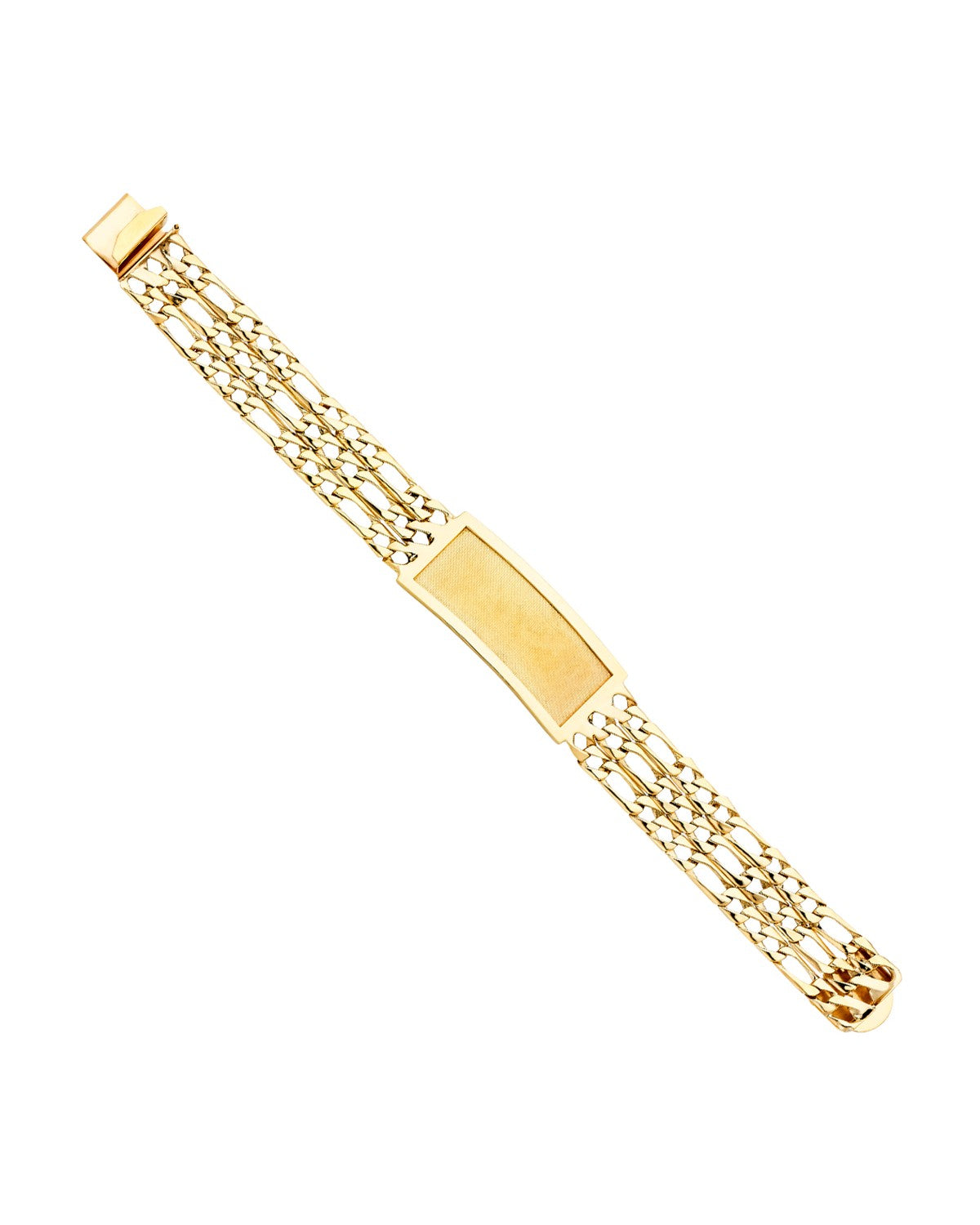 14K Yellow Gold 3L Light Figaro Link Frame ID Bracelet (AB-0390)