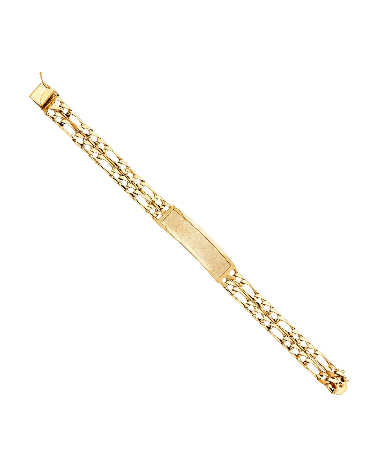 14K Yellow Gold 2L Light Figaro Link Frame ID Bracelet (AB-0392)
