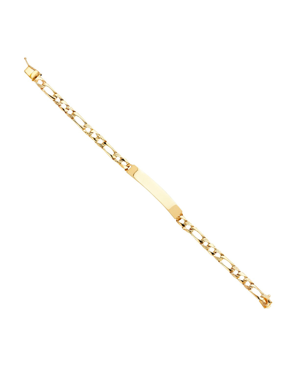 14K Yellow Gold Light Nugget Figaro Link ID Bracelet (AB-0394)