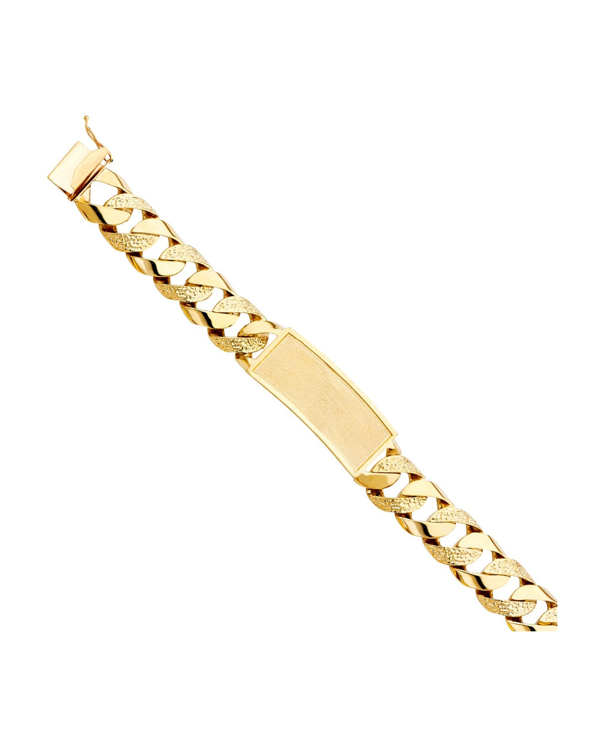 14K Yellow Gold Nugget Cuban Link Frame ID Bracelet (AB-0398)