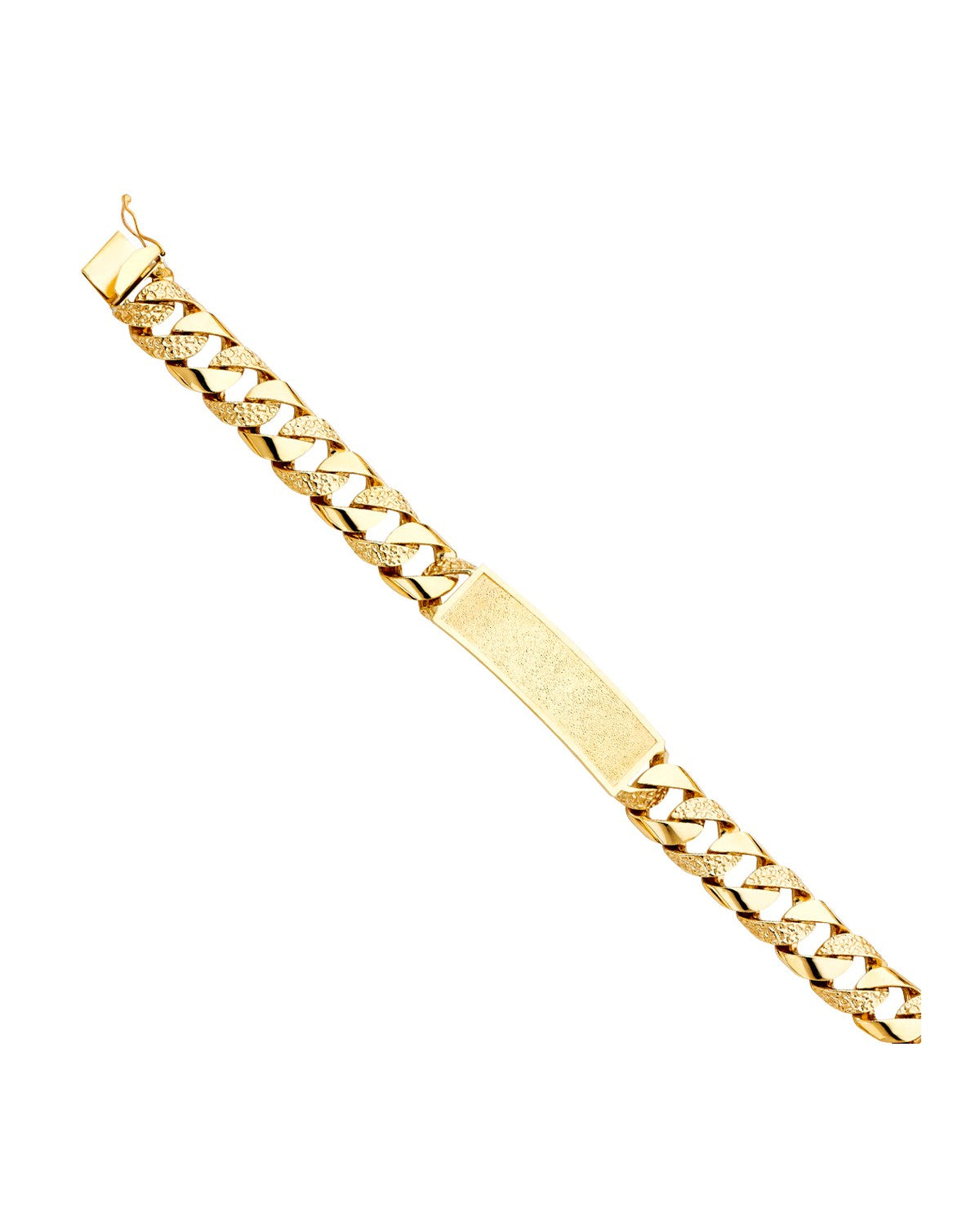 14K Yellow Gold Nugget Cuban Link Frame ID Bracelet (AB-0399)