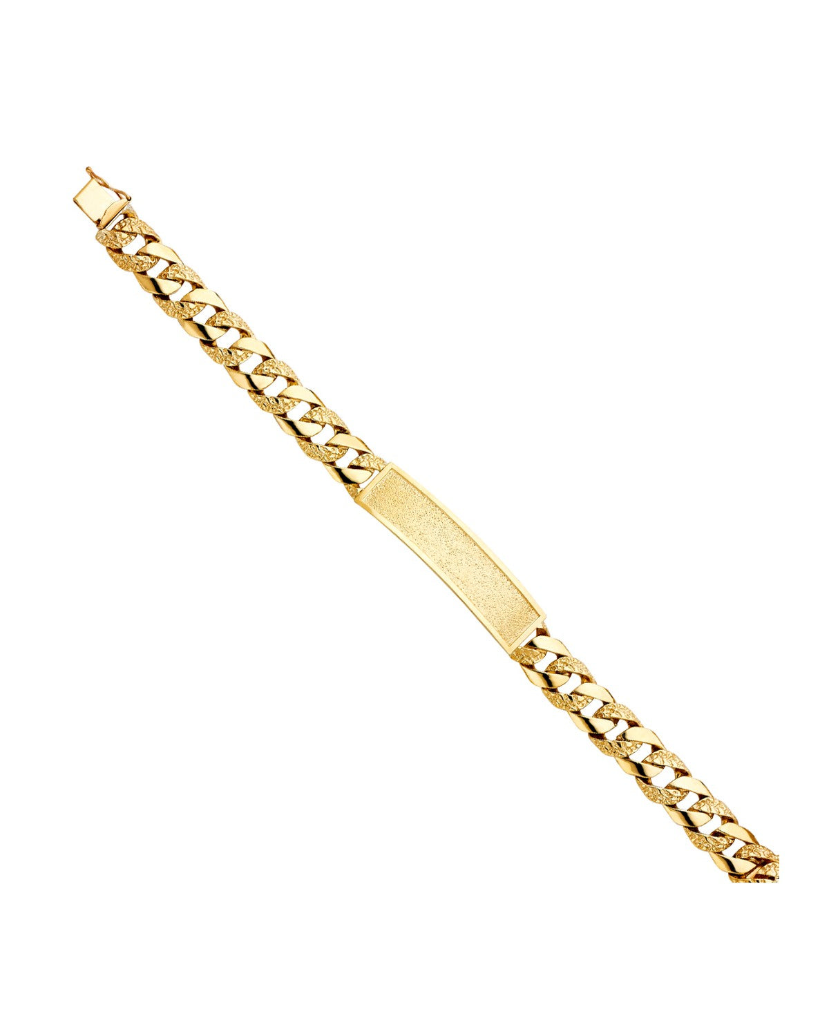 14K Yellow Gold Nugget Cuban Link Frame ID Bracelet (AB-0403)