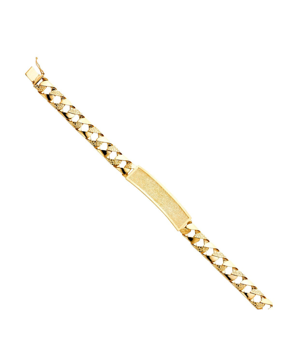 14K Yellow Gold Nugget Cuban Link Frame ID Bracelet (AB-0404)