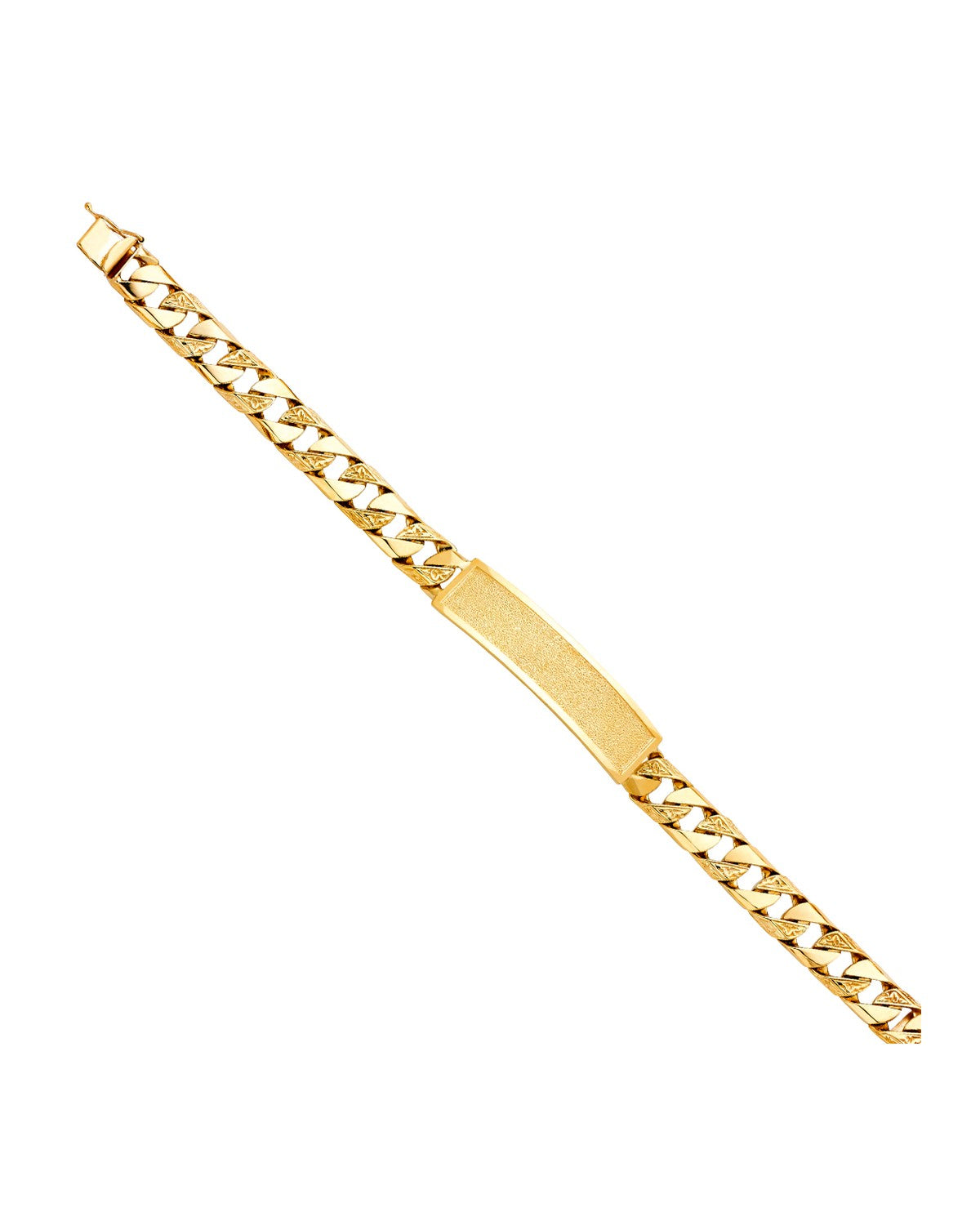 14K Yellow Gold Nugget Cuban Link Frame ID Bracelet (AB-0405)