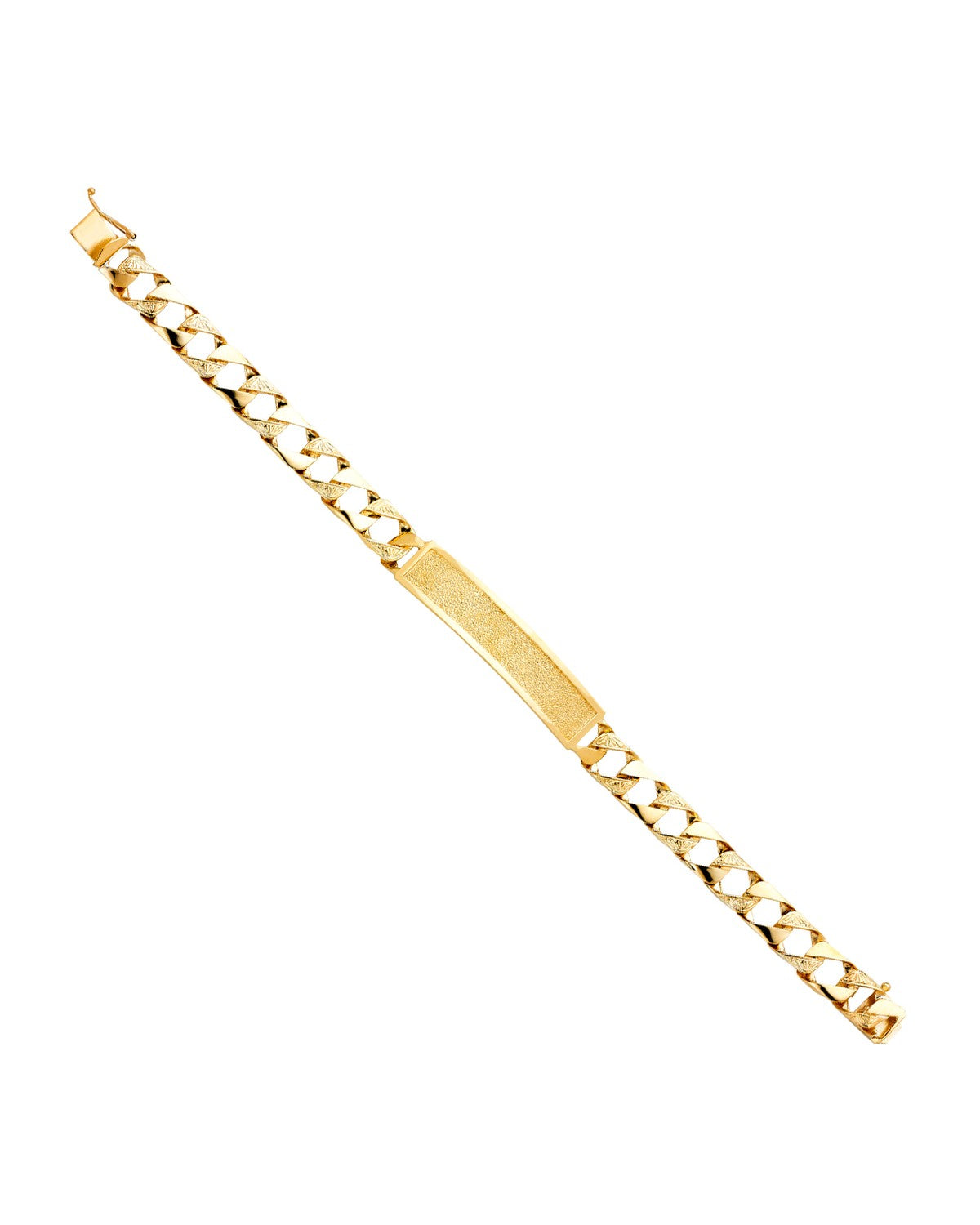 14K Yellow Gold Nugget Cuban Link Frame ID Bracelet (AB-0406)