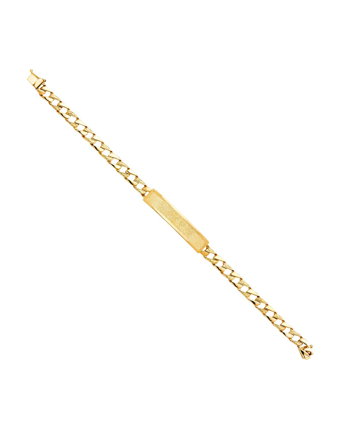 14K Yellow Gold Nugget Cuban Link Frame ID Bracelet (AB-0408)