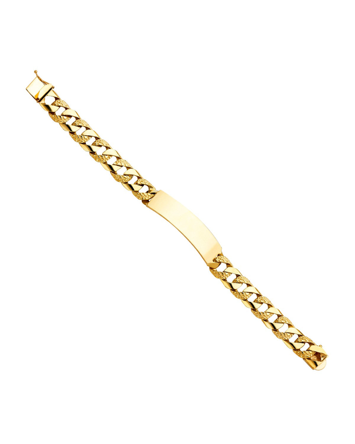 14K Yellow Gold Nugget Cuban Link ID Bracelet (AB-0413)
