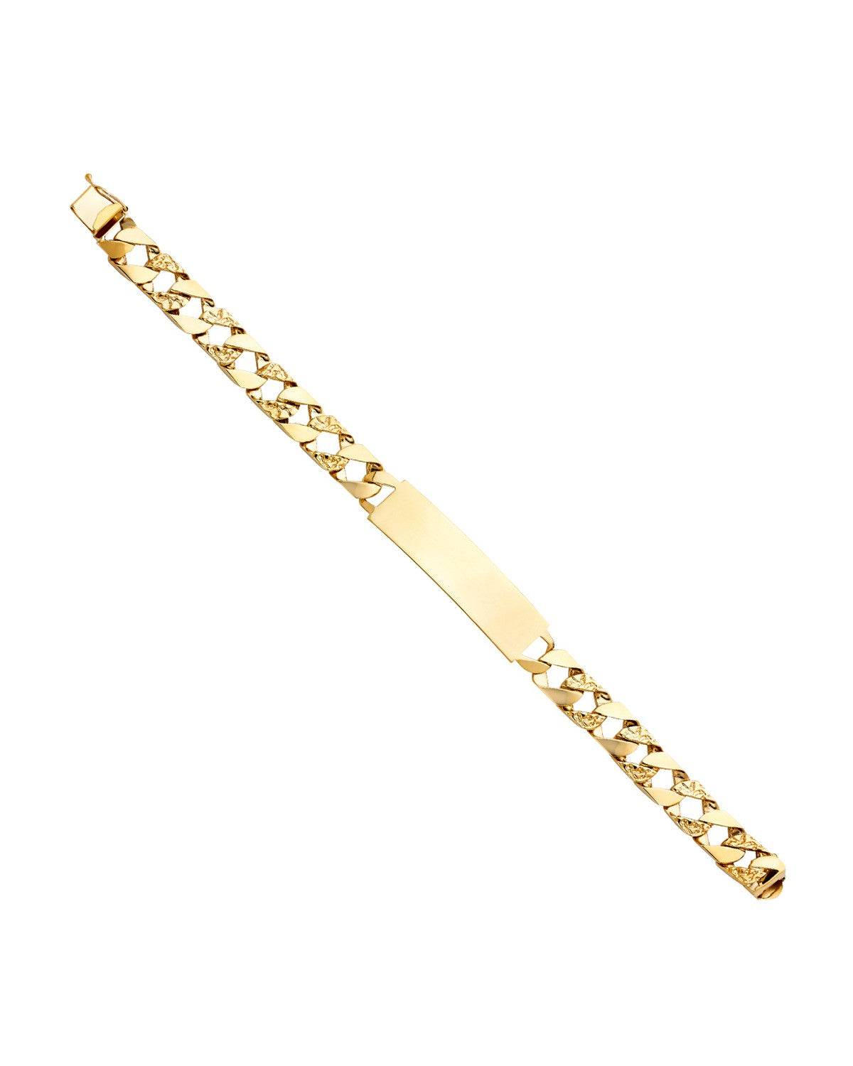 14K Yellow Gold Nugget Cuban Link ID Bracelet (AB-0415)