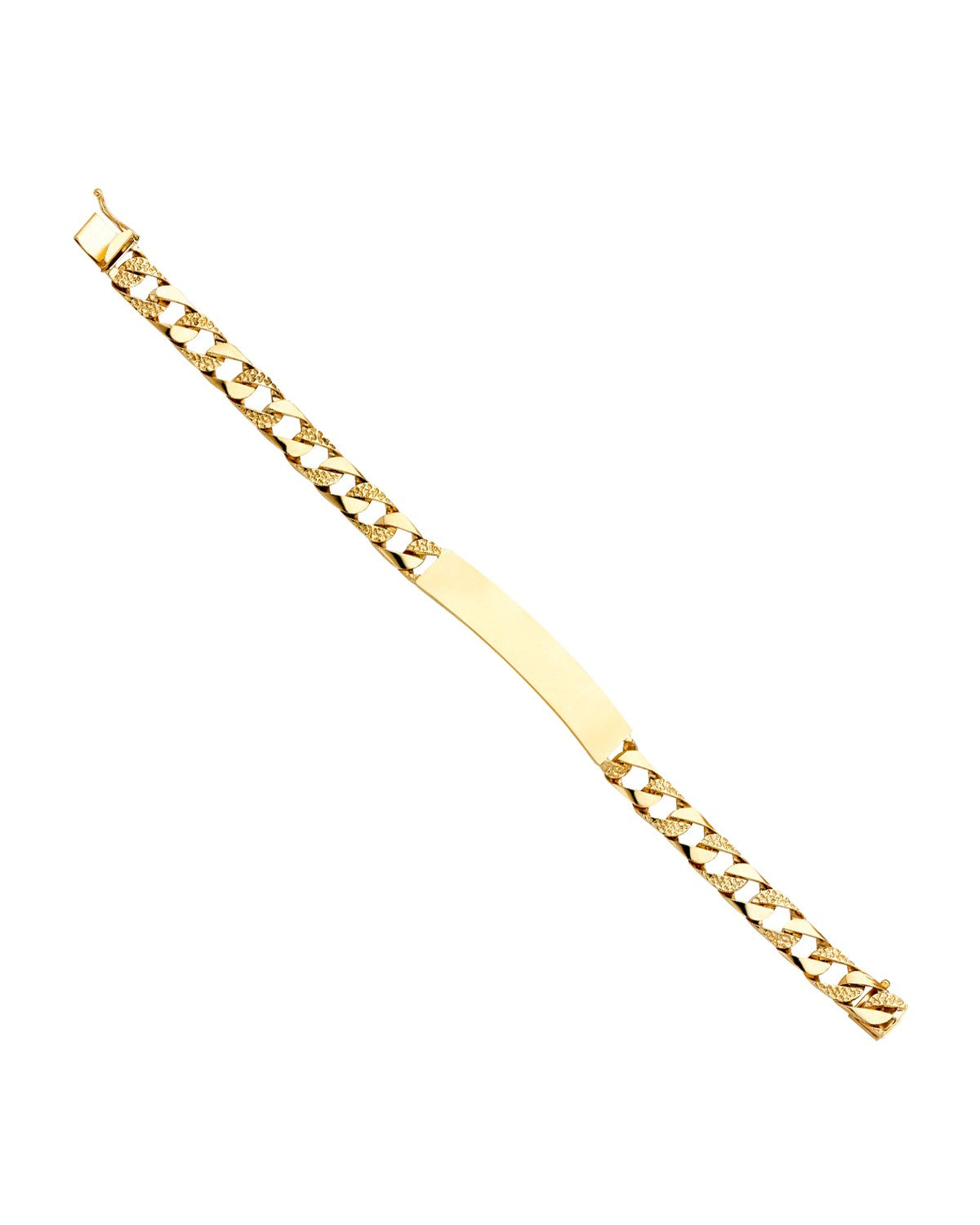 14K Yellow Gold Nugget Cuban Link ID Bracelet (AB-0417)
