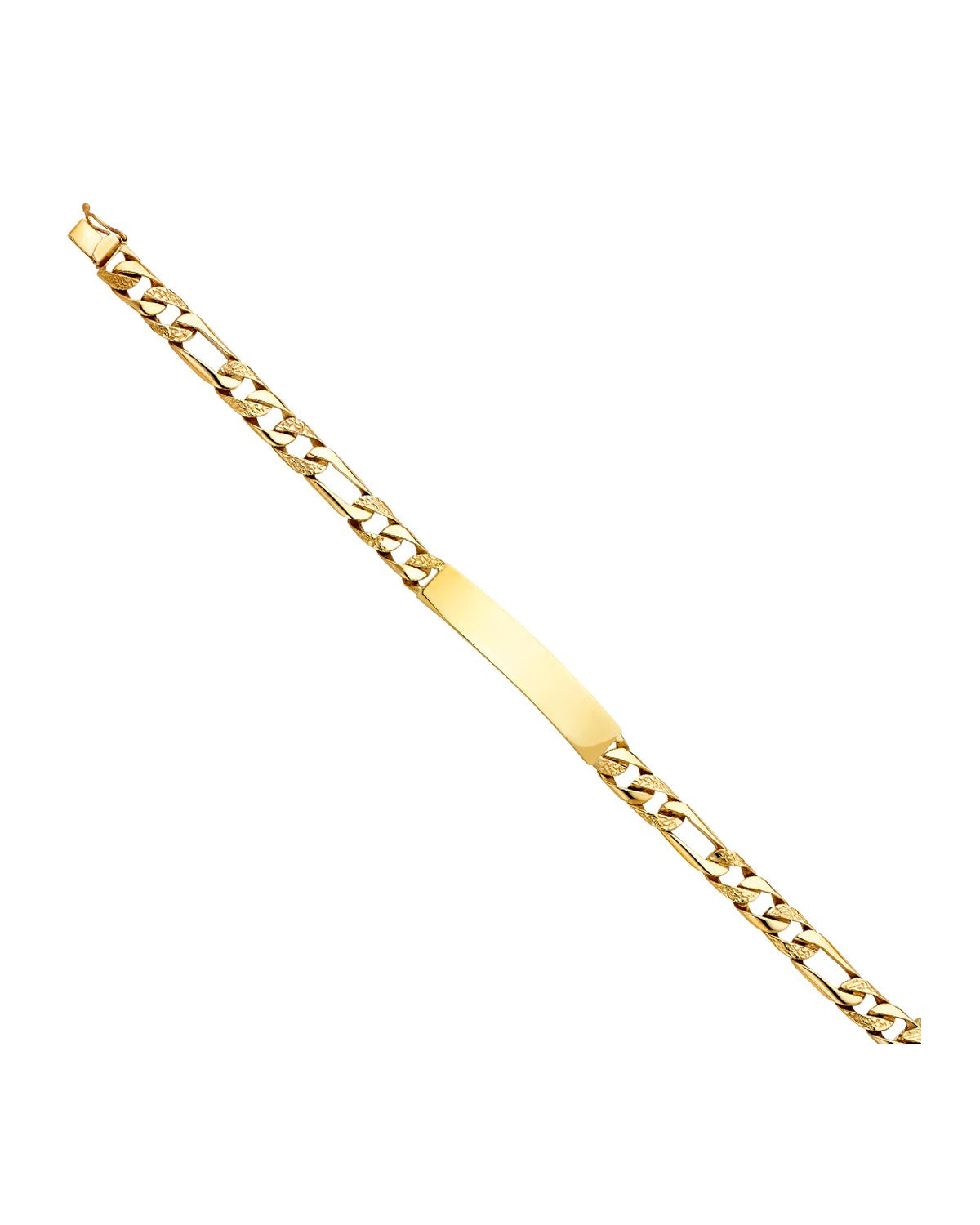 14K Yellow Gold Nugget Figaro Link ID Bracelet (AB-0443)