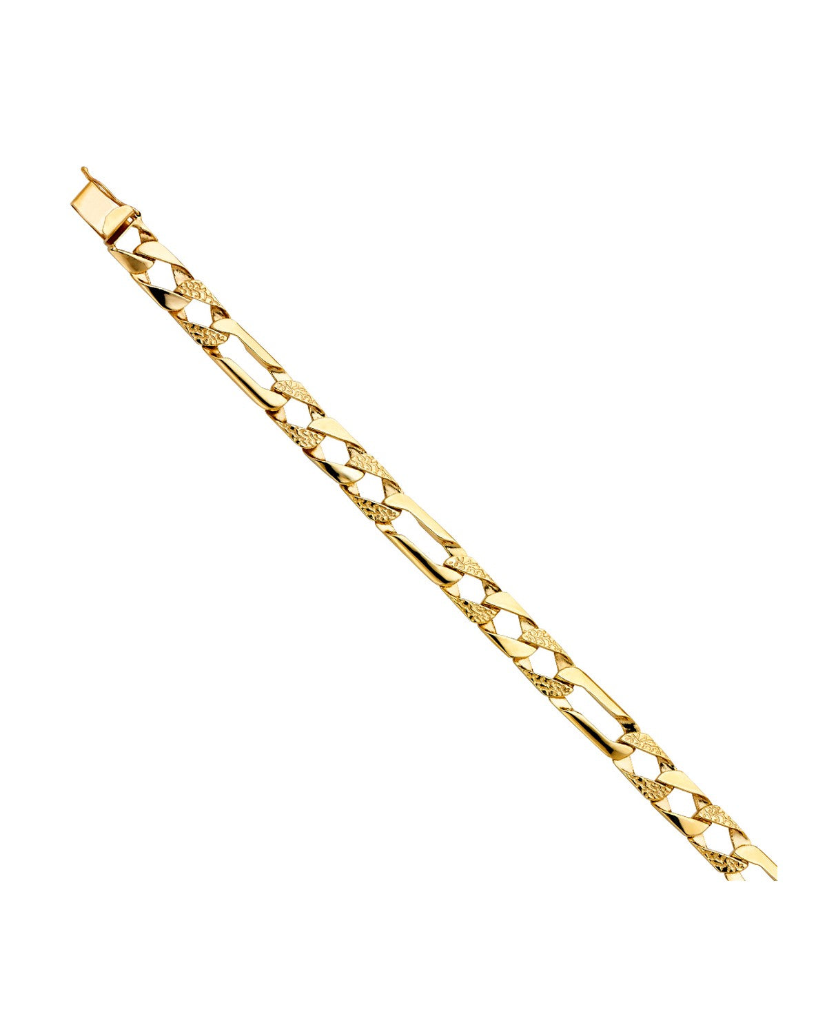 14K Yellow Gold Nugget Figaro Link Bracelet (AB-0447)