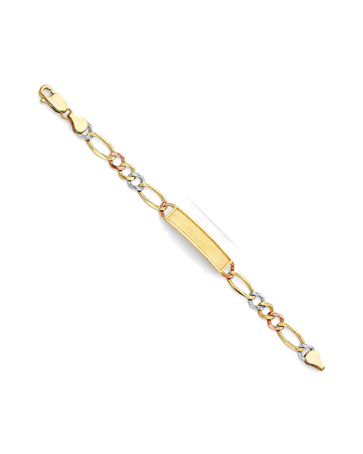 14K Tri-Color Gold Figaro F Baby ID Bracelet (AB-0472)