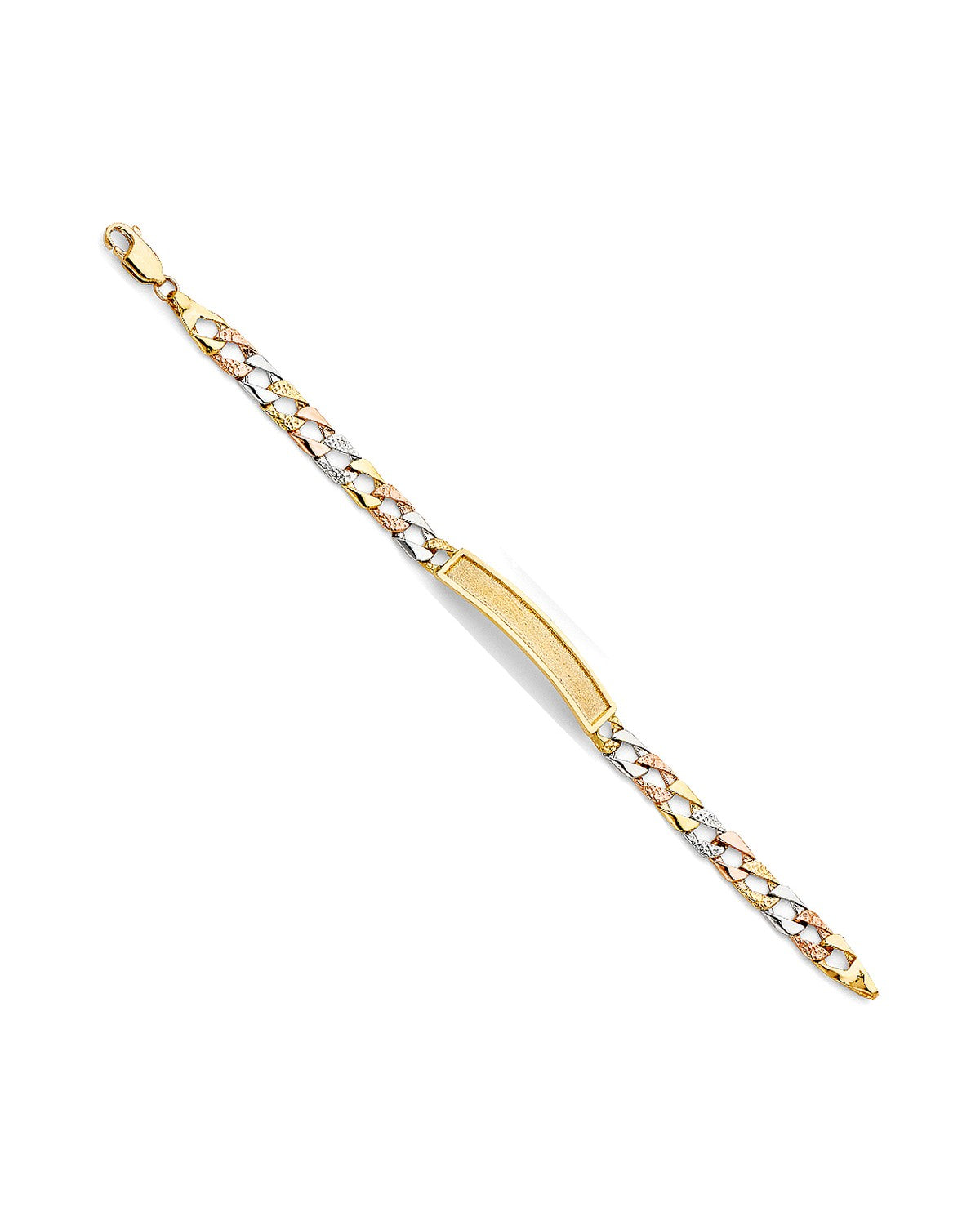 14K Tri-Color Gold Light Nugget Figaro Link F Baby ID Bracelet (AB-0475)
