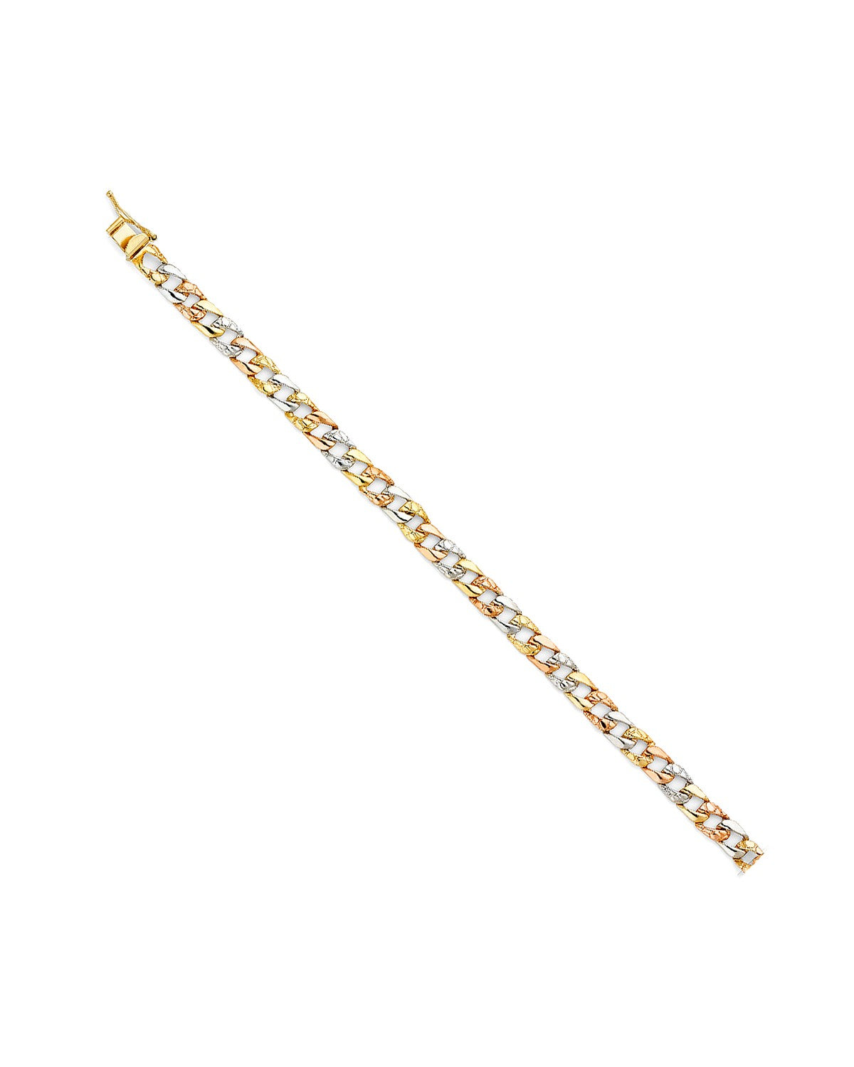 14K Tri-Color Gold 3C Stamp Nugget Cuban Link Bracelet (AB-0494)