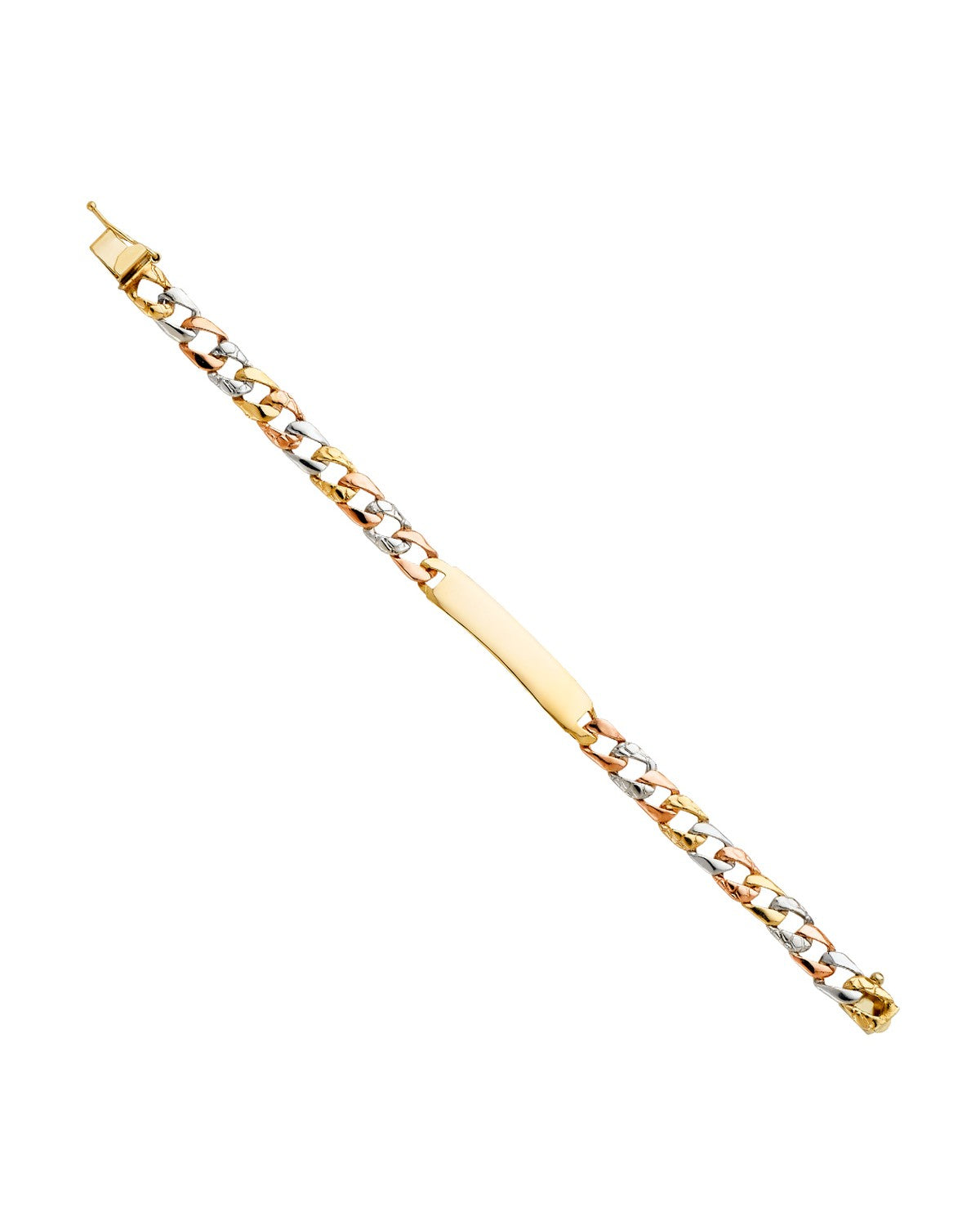 14K Tri-Color Gold Stamp Cuban Link Baby ID Bracelet (AB-0504)