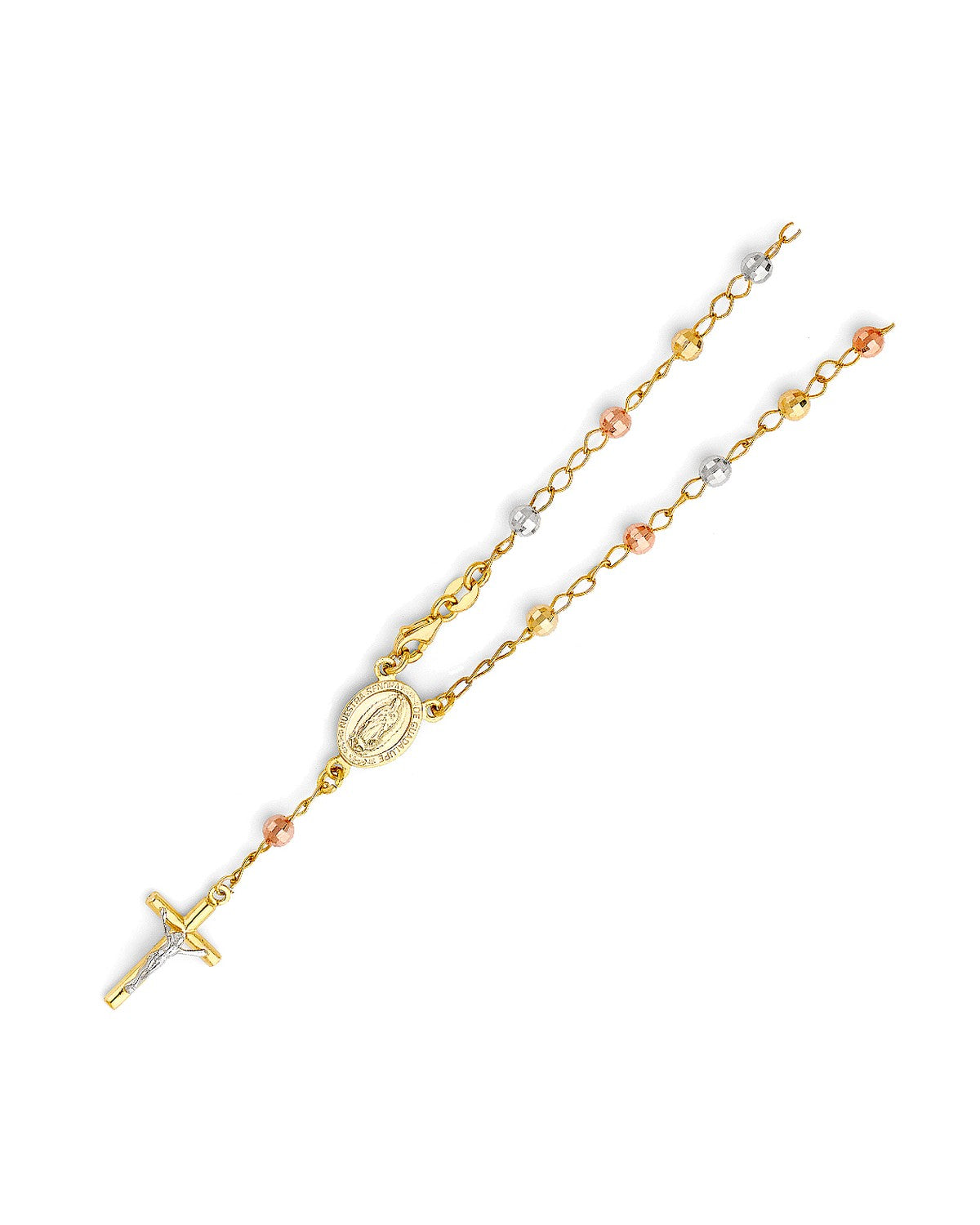 14K Tri-Color Gold 3C 4mm Disco Ball Rosary Bracelet (AB-0542)